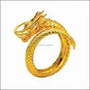 Bandringe Einstellbare Retro Drache und Phoenix Paar Ring Engagement Beautif Schmuck Runde Sand Gold Mode Drop Lieferung Dh9Dp