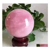 Oggetti decorativi Figurine Natural Pink Rose Quartz Crystal Healing Ball Sfera Add Stand 201125 Drop Delivery Home Garden Decor Dhkfi