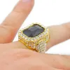 Hip Hop Cubic Zirconia Square Diamond Stone Rings Bling 18K Real Gold Plated Men's Finger Rings