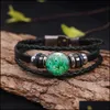 Link Chain Handmade Peacock Pattern Glass Dome Leather Bracelet For Women Men Buddhism Mtilayer Om Yoga Trendy Jewelry Gift Drop De Dhf9M