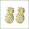 Stud Lovely Rose Gold Sliver Plated Hollow Pineapple Earrings For Women Personality Design Cute Alloy Jewelry Charm Drop Delivery Dhlmh