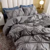 Bedding sets Pleated Solid Color Quilt Cover Pillowcase Three Piece Set Colorfast Anti pilling Anti Mite 230210