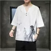 Ropa étnica Estilo chino Camiseta Hombres Hanfu Impresión antigua Manga corta delgada suelta Tops de gran tamaño 5xl Modas masculinas 30190