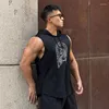 Heren tanktops mode katoenen mouwloze shirts gym capuchon top heren fitness vest print bodybuilding singlets training tanktop