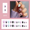 False Nails 24pcs Press On Crystal Flower French Fire Flame Ballerina Fake Square Short