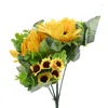 Fleurs décoratives 7 fourchettes bricolage matériel de guirlande tournesol jaune artificiel fleur de mariage fournitures de fête de fête accessoires de décoration de la maison