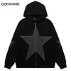 Męskie bluzy bluzy Hip Hop Zip Up Kurtka z kapturem Y2K Grunge Vintage Star Patch Punk Gothic Loose Hood Bluza Harajuku Cotton Streetwear 230209