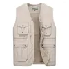 Men's Vests Spring Autumn Man Casual Vest With Multi Function Pockets Design Waistcoat Male V-neck Herringbone Gilets Men Leisure