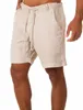 Мужские шорты мужские шорты повседневные шорты модные шорты Homme Linen Solid Color Короткие брюки мужской летние пляж -воздухопроницаемые лены 230209