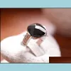 Solitaire Ring Rings For Women Wedding Pink Black Onyx Gemstone Finger Crystal Flash Drill Retro Personality Drop Delivery Jewelry Dhmlq