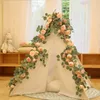 Decorative Flowers Wreaths PARTY JOY 2.1M Fake Peony Rose Vines Artificial Flowers Garland Eucalyptus Hanging Plant for Wedding Arch Door Party Table Decor 230210