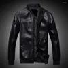 Men's Fur Men Winter Leather Jacket Thick Warm Fleece Lined Slim Fit Jackets Mens Baseball Collar Autumn Coats For MY162