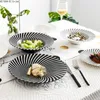 Plates Creative Ceramic Dinner Plate Black And White Striped Straw Hat Steak Western Flat European Dessert Soup Noodle