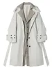 Trench da donna EAM Donna Grigio Colorblock Taglie forti Risvolto Manica lunga Giacca a vento ampia Moda Primavera Autunno 1DE6476 230209