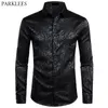 Chemises décontractées pour hommes Chemises habillées noires florales pour hommes Chemise Steampunk à manches longues élégante pour hommes Party Club Bar Chemise sociale Homme Chemise Homme 230209