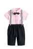 Clothing Sets Children's Summer Boys Catwalk Performance Costumes Shirt Suspender Shorts Suit Birthday Dress with Bow Tie Strap Free Shipping W230210