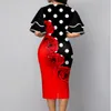 Casual Dresses Summer Elegant Fashion Overized Vintage Print V-Neck Double Layer Flare Sleeve Pencil Dress Women Party Bodycon Dresses 230210