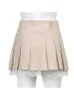 Skirts Sweetown Korean Fashion Khaki Short Skirt Lace Trim Cute Pleated Skirts Womens Preppy Style Button Up High Waist Summer Skirt 230209