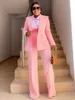 Kvinnor Tvåbitar byxor Business Women Blazer Set 2 Outfits Pink Jacket Wide Leg Suit Elegant Fall Winter Formal Suits Party Office kläder 230209