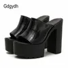 Sandals Gdgydh Black Platform Slides Sandals For Women Open Toe Backless Sexy High Block Heels White Wedding Shoes Breathable Slip On T230208