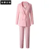 Dames tweedelige broek mode dames zakelijke kleurpakken broek waistcoat dames roze blazers jas vest set 230209