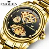 Wristwatches FNGEEN Mens Watches Top Gold Strap Men Mechanical Watch Fashion Skeleton Dial Waterproof Steampunk Reloj Hombre