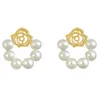 Boucles d'oreilles à clous, 1 paire de roses creuses françaises Vintage pour dames, perles aérées, petites et élégantes, multi-