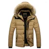 Parkas de capuz masculinos para homens para homens magros jaqueta casual inverno quente jaquetas espessos com capuz de pele de neve masculino fora