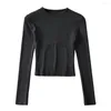 Women's T Shirts Crop Tops For Women Casual Knitted Bodycon Basic Full Sleeves O-Neck 2023 Spring Shirt