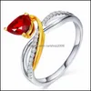 Band Rings Gold Sier Ring For Female Jewelry Oval Ruby Zircon Gemstones Open Wedding Party Drop Crystals Delivery Dhr6F