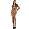 Women's Jumpsuits Rompers Women Wet Look Faux Leather Bodysuits Shiny PVC Zipper Open Crotch Jumpsuit Erotic Nightclub Wear Rompers Sexy Leopard Jumpsuits 230210