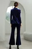 Celebrity Tailored Women Pants Suits Navy Blue Velvet Prom Party Wear Blazer For Wedding Wide Leg 2 Pieces