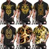 Casual shirts heren high-end luxe gouden patroon 3D gedrukt kortful mouw button-down shirts voor mannen street style trendy tops hiphop outfits 230209