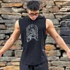 Heren tanktops mode katoenen mouwloze shirts gym capuchon top heren fitness vest print bodybuilding singlets training tanktop