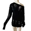 Pulls pour femmes Femmes Foncé Goth Split Trou Tricot Pulls Noir Gothique Dame Évider Cool Pull Pull Automne Sexy Voir À Travers Pull Pulls 230209