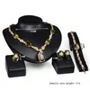 Necklace Earrings Set Korean Style Rose Gold Color Jewelry Trendy Green Rhinestone Bracelet Wedding