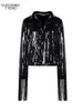 Kadın Ceketleri Kadın Tassel Sequin Ceket Yaz Sonbahar STREEWEAR BF RETRO Uzun kollu Gümüş Yansıtıcı Ceket Kadın Çıkışları 230209