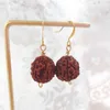 Dangle Earrings Fashion Natural Brown Round Rudraksha Bead Gold Hook Accessories Ear Stud Mother's Day Gift Thanksgiving FOOL'S