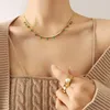 Pendentif Colliers Délicat en acier inoxydable étanche chaîne à chevrons vert cubique zircone collier pour femmes élégant tour de cou mode cadeauP