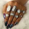 Cluster Rings Vintage Antique Silver Color Opal Stone Sets For Women Men Bohemian Geometric Oval Crystal Joint Ring Jewelry Anillos