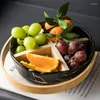 Plates MUZITY Ceramic Fruit Plate With Bamboo Handle Porcelain Snack Divided