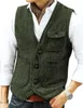 Mens Vests Business Suit Vest Herringbone Tweed V Neck Formal Waistcoat för bröllop eller smoking 230209