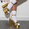 Sandaler Platform Sandaler för kvinnor Summer Gold Bow Knot High Block Heel Fashion Sexy Luxury Brand New Shoes 2022 Trendy Ankle Strap T230208