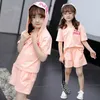 Clothing Sets Big Girls Clothing Sets Summer New Fashion Hooded Top And Shorts 2Pcs Little Princess Suit 4 5 6 7 8 9 10 Years Old Kids Clothes W230210