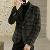 Męskie garnitury Blazers męskie Blazer Autumn Zima kryształowa aksamit zagęszczona kurtka marynarska męska przystojna płaszcz w kratę Biznes Casual Men Odzież 230210