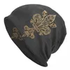 Basker elegant lilja blommor fleur de lys mönster skallies mössor kepsar unisex vinter varm stickning hatt vuxen fleur-de-lis motorhuv