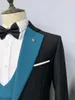 Men's Suits 2023 Men's 3 Pieces Blue Suit Formal Business Notch Lapel Silm Fit Wool Tuxedo Groomsmen For Wedding (Blazer Vest Pants)