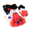 Ensembles de vêtements 3 pièces filles robe de princesse ensemble 2022 été nouveau mignon boule de bain maille gilet robe short costume enfants fleurs robe de danse Costumes W230210