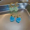 Kolczyki Dangle Vintage zielony niebieski skręcone kształty c-kształty sercowe kropla kropla dla kobiet dziewczęta biżuteria Anillos Mujer