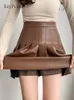 Skirts JulyPalette Autumn Winter Pleated Leather Women A line Short Streetwear High Waist Female Faux 230209